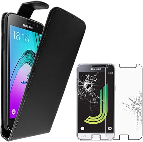 ebestStar Compatibile Cover Samsung 2016 Galaxy SM-J320F Custodia Protezione Pelle Risvolto Verticale  Nero Pellicola Vetro Temperato  Apparecchio  142 3 7 9mm  5 0   