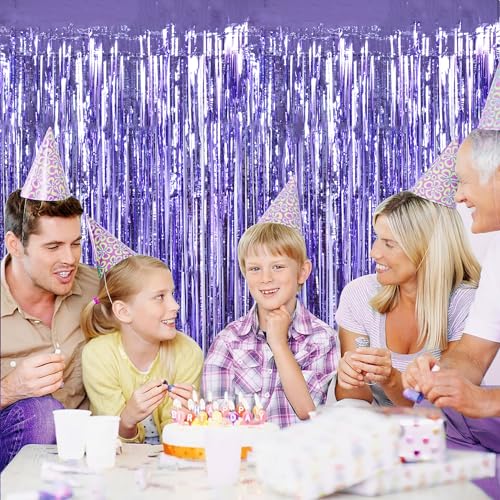 Image of TONIFUL 3Pcs Light Purple Door Streamers Purple Photo Booth Backdrop Metallic Streamers Foil Fringe Curtains for Birthday,Christmas,New Year,Bachelorette,Grad Party Streamers Decor(9.9ft x 6.6ft)