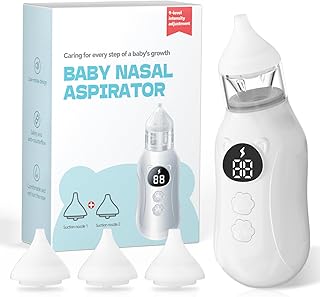 Mouché Bébé Électrique, Aspirateur Nasal Bébé avec Les vitesses 1 à 9 Peuvent être Réglées par Étapes, 4 Embouts en Silicone, Prévention du Reflux, Affichage LED, Convient Aux Tout-Petits et Aux Bébés