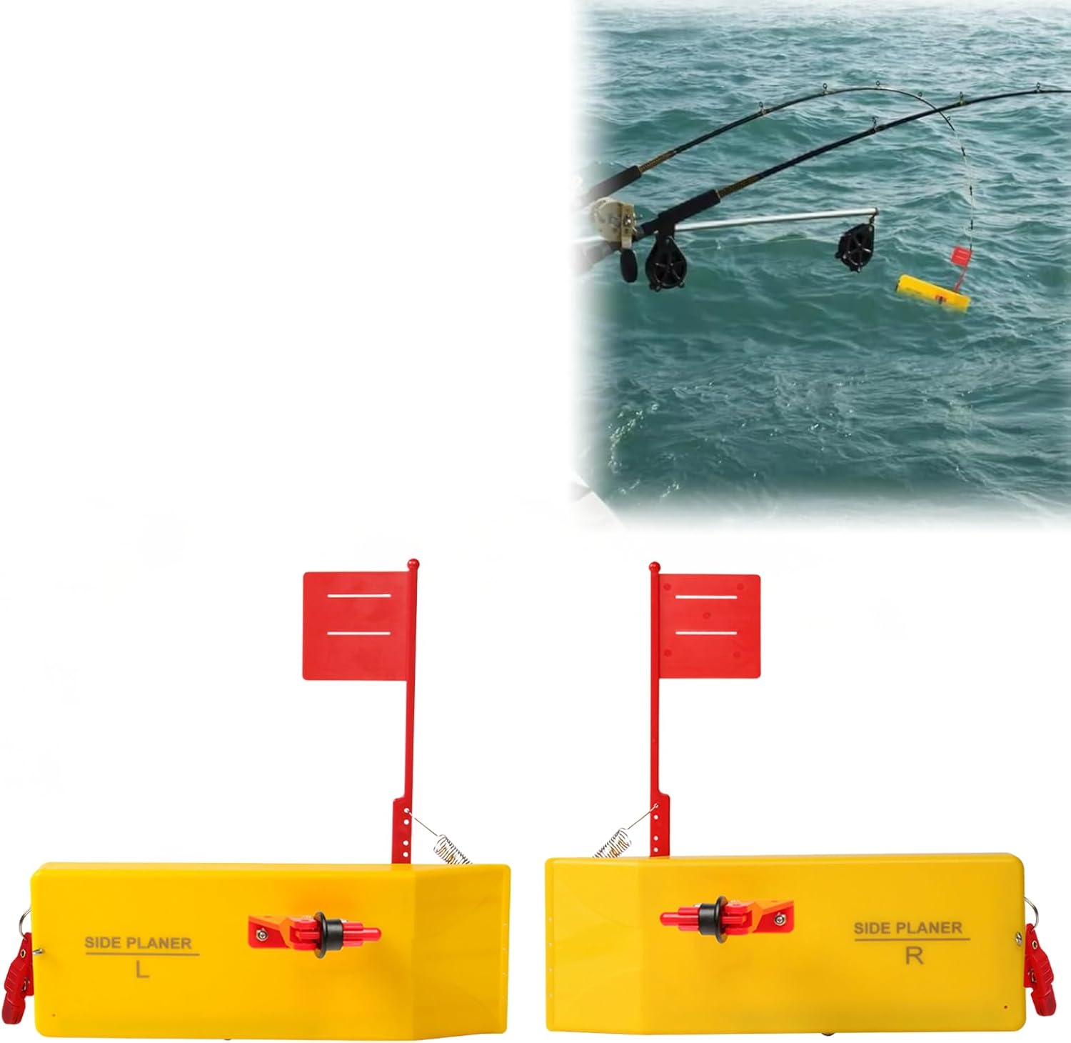 Planer Board for Fishing, Fishing Planer Board Tool with Flag & Quick Release Clip, Inline Side Clip Medium Side Planer Board, Fishing Accessory for Inshore Offshore Trolling Dragging