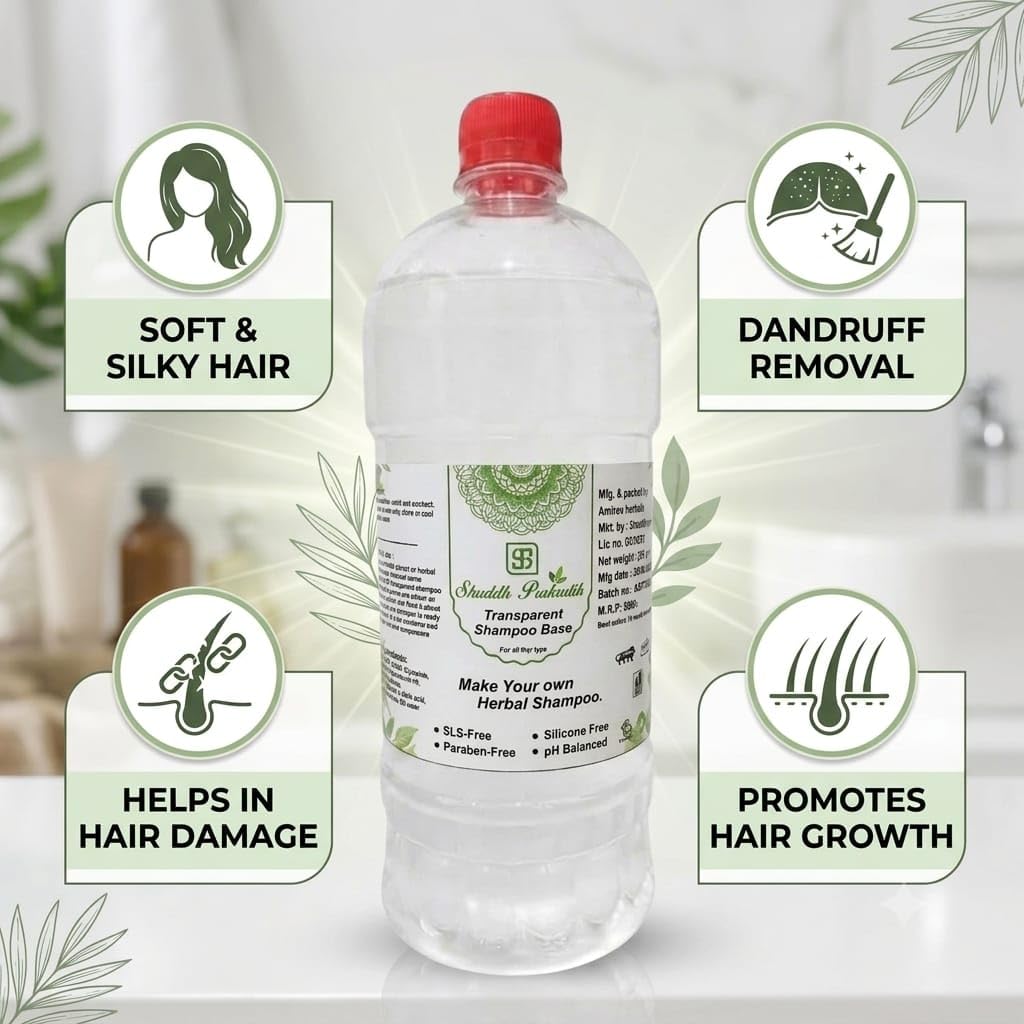 Shuddh Prakrutik Transprant Herbal Making Concentrate Shampoo Base|Sulphete,Peraben,Sls Free| Homemade DIY Perfect for Customizable Formulations|1 litter