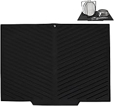 Draining Board Mats, Silicone Dish Drying Mat 44 X 34 Cm Silicone Draining Mats for Kitchen Sink Black Dish Drying Mat for Kitchen Counter Universal Drain Board