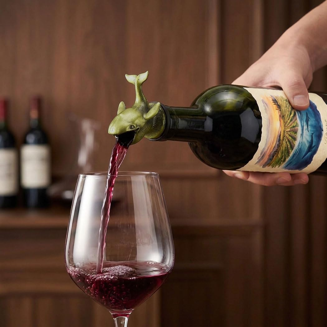 Set di 2 aeratori per vino a forma di balena, aeratore per vino e whisky, in metallo