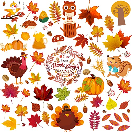 Flyftrey Lot de 169 autocollants pour fenêtre de Thanksgiving - Pour fenêtre d'automne - Sans colle - Décoration de fenêtre - Pour chambre d'enfant, café, vitrine Cover