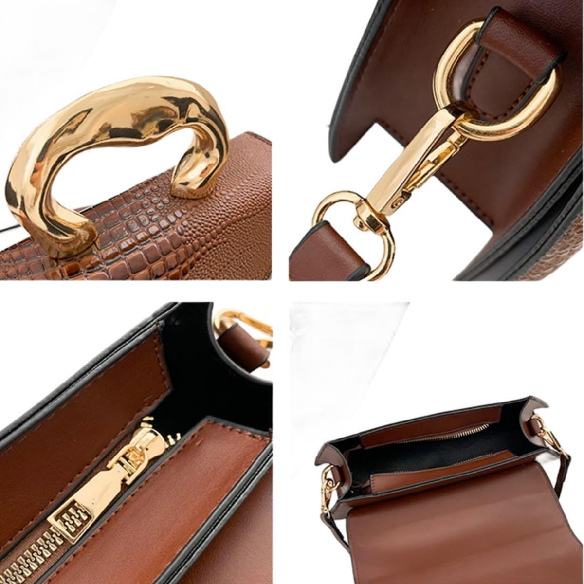 Women Vegan Leather Evening Handbag Crocodile Pattern Handle Clutch Purse Cross Body Envelope Bag - Image 5