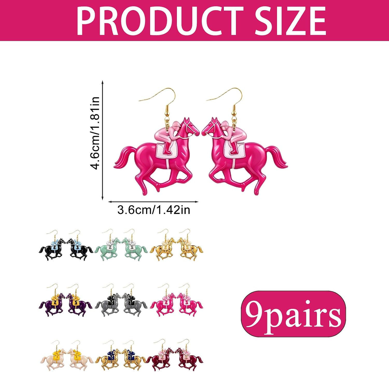 9 Pairs Horse Earrings for Women, Fun Dangle Drop Jewelry image 2