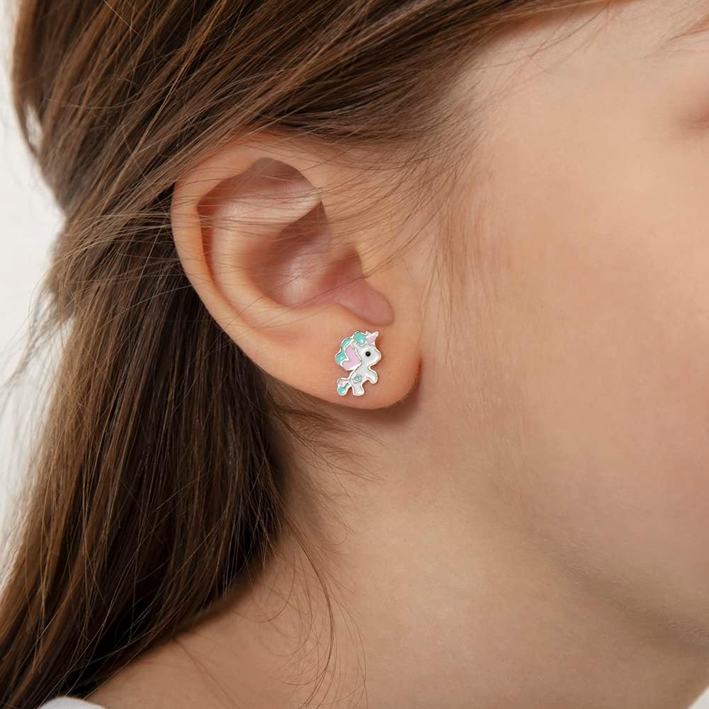 925 Sterling Silver Aqua Green Pastel Enamel Unicorn Earrings for Girls & Preteens - Cute and Magical Baby Unicorn Earrings for Birthdays - Lovely Safety Studs for Young Girls - Image 3