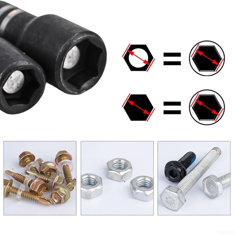 Set di 5 chiavi a bussola esagonali, 8 x 65 mm, in acciaio al cromo-vanadio, con punta magnetica, per trapano elettrico, riparazioni auto fai da te