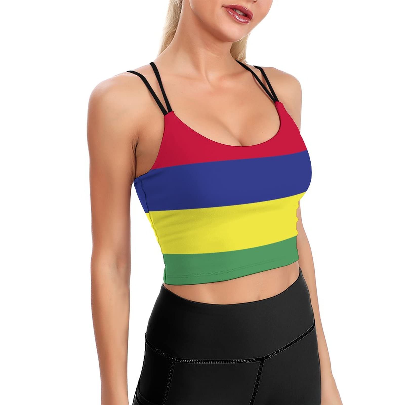 Melbrakin Women's Style-4 Mauritius Flag Tank Top Shirts Back Sports Tank Tops Flowy Workout Yoga Tanks Xl