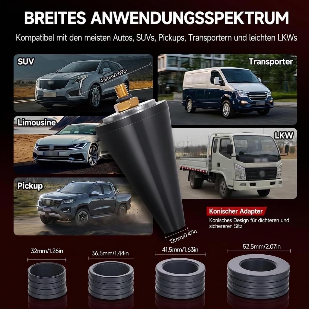 BILITOOLS 10-TLG. Kühlmittel Vakuum Befüll- und Entlüftungsgerät Set, Universelles Kühlsystem Befüllgerät mit Adaptern, Schnelle Entlüftung für die meisten Fahrzeuge