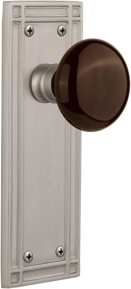 Nostalgic Warehouse Mission Plate with Brown Porcelain Knob, Single Dummy, Antique Pewter