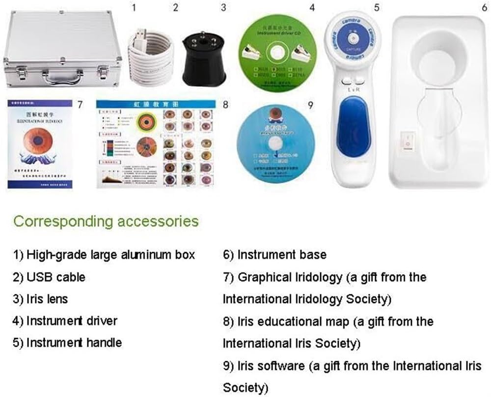 Cámara de iridología, analizador de iris multifunción, cámara de análisis de iris específica for computadora USB, con caja de aluminio + HD 13 millones de píxeles + software de análisis de iris