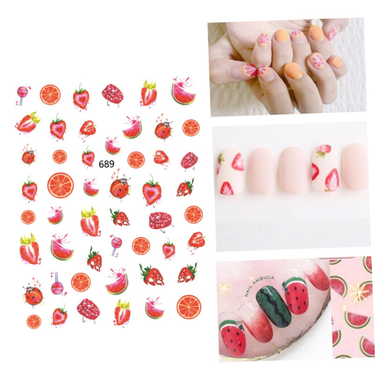 3 Set Adesivi Per Unghie Con Design Frutta Stickers Tema Per Decorazioni Manicure Stile Unico Per Donne E Ragazze Casual 12 Fogli*3