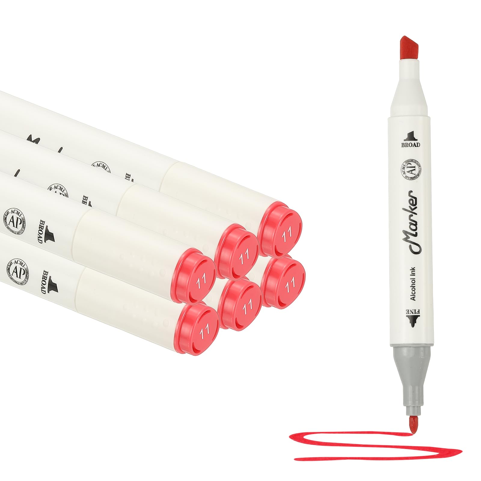 PATIKIL Dual Tip Markers, 6 Pcs Dual Tip Alcohol Markers Set White Barrel with Brush Tip and Fine Tip for Illustration Artist Adult Coloring Drawing Permanent Sketching, Red
