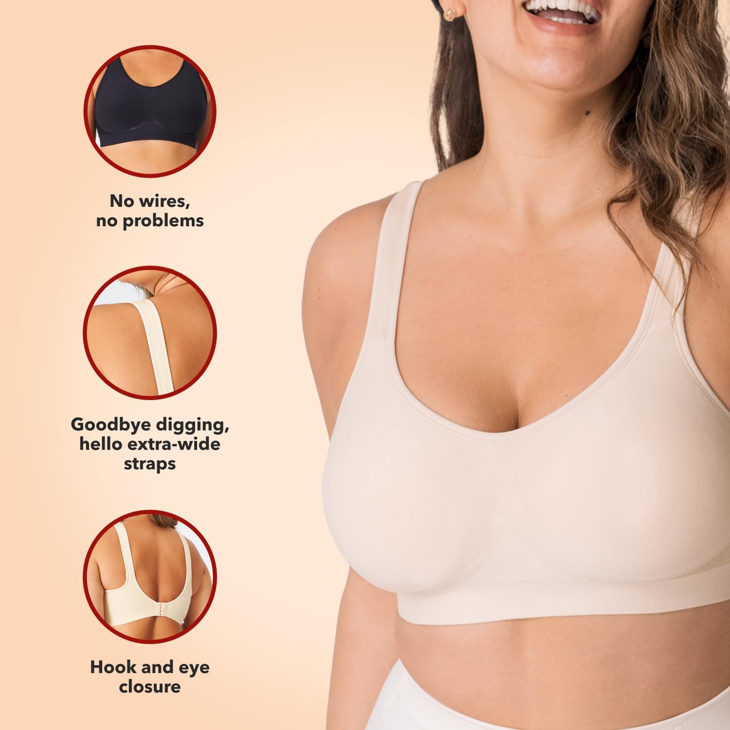 Size 34DD Truekind Bras for Women - Comfortable Wireless Support Bra, Seamless Full Coverage No Underwire Bra for Everyday Comfort