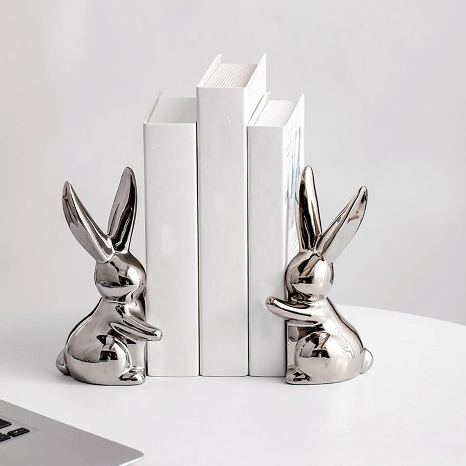 Decorative Ceramic Book Ends, Quirky Rabbit Bookends, Bunny Ornaments Book Holders Stopper For Shelves Art Bookend,Cute Animal Book Ends Home Decor