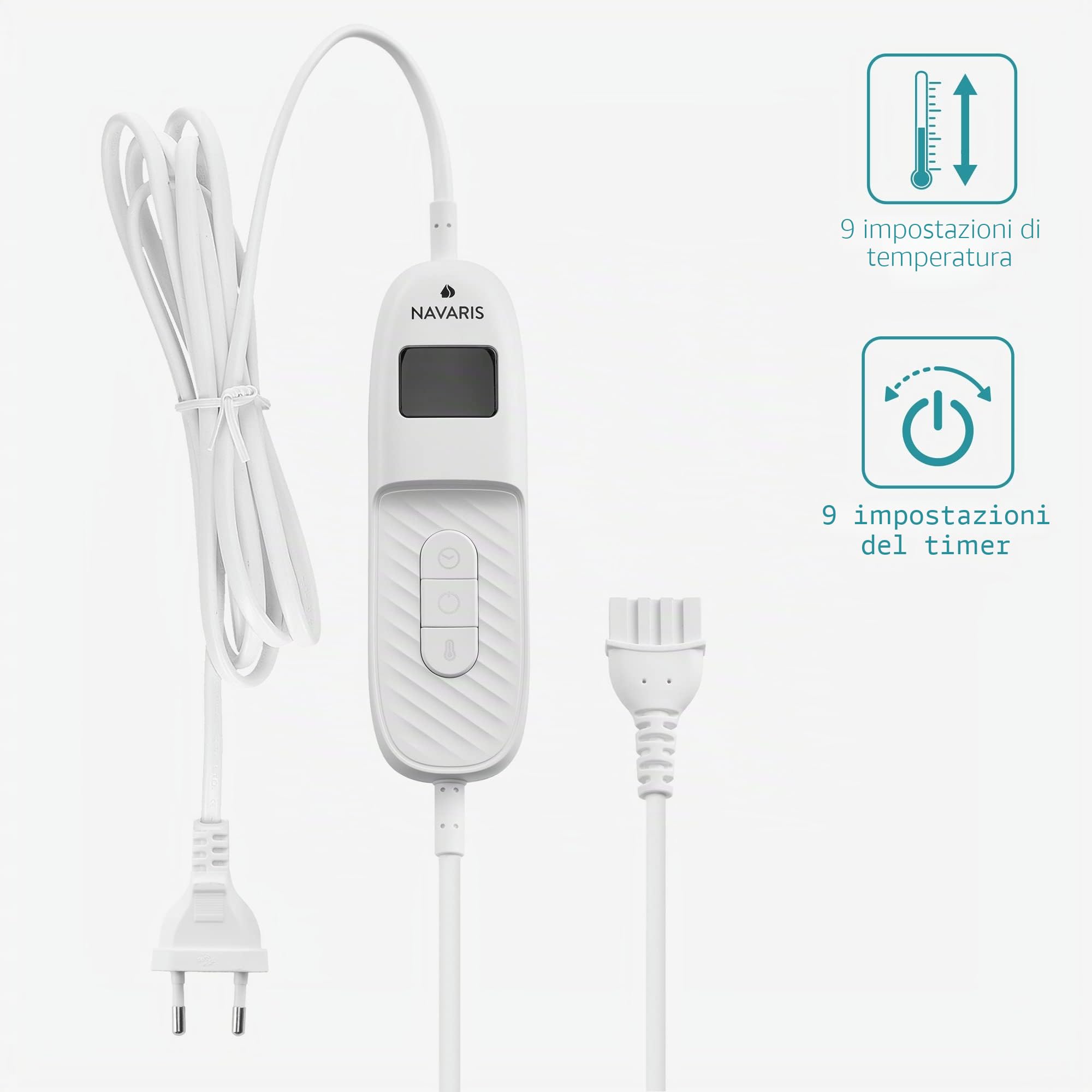 Navaris Coperta Termica con Maniche 195x125cm - Termocoperta Elettrica 150W Riscaldamento Regolabile Timer Telecomando 9 Livelli - Scalda Divano Snuggy - Blu/Crema