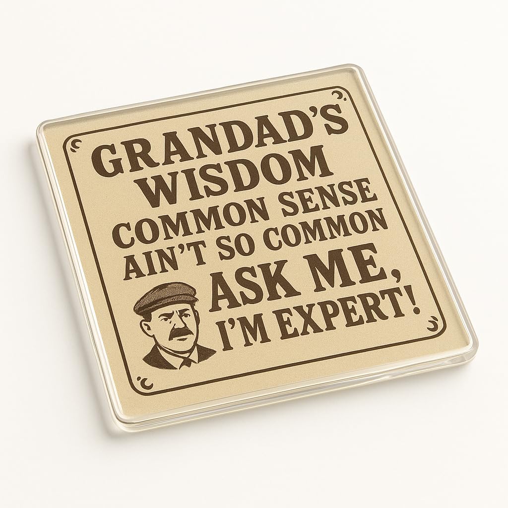 The Plum Penguin Grandads Quip Funny Acrylic Coaster Gift For Grandad's Birthday - Vintage Typography Humorous Novelty Present Desk Accessory