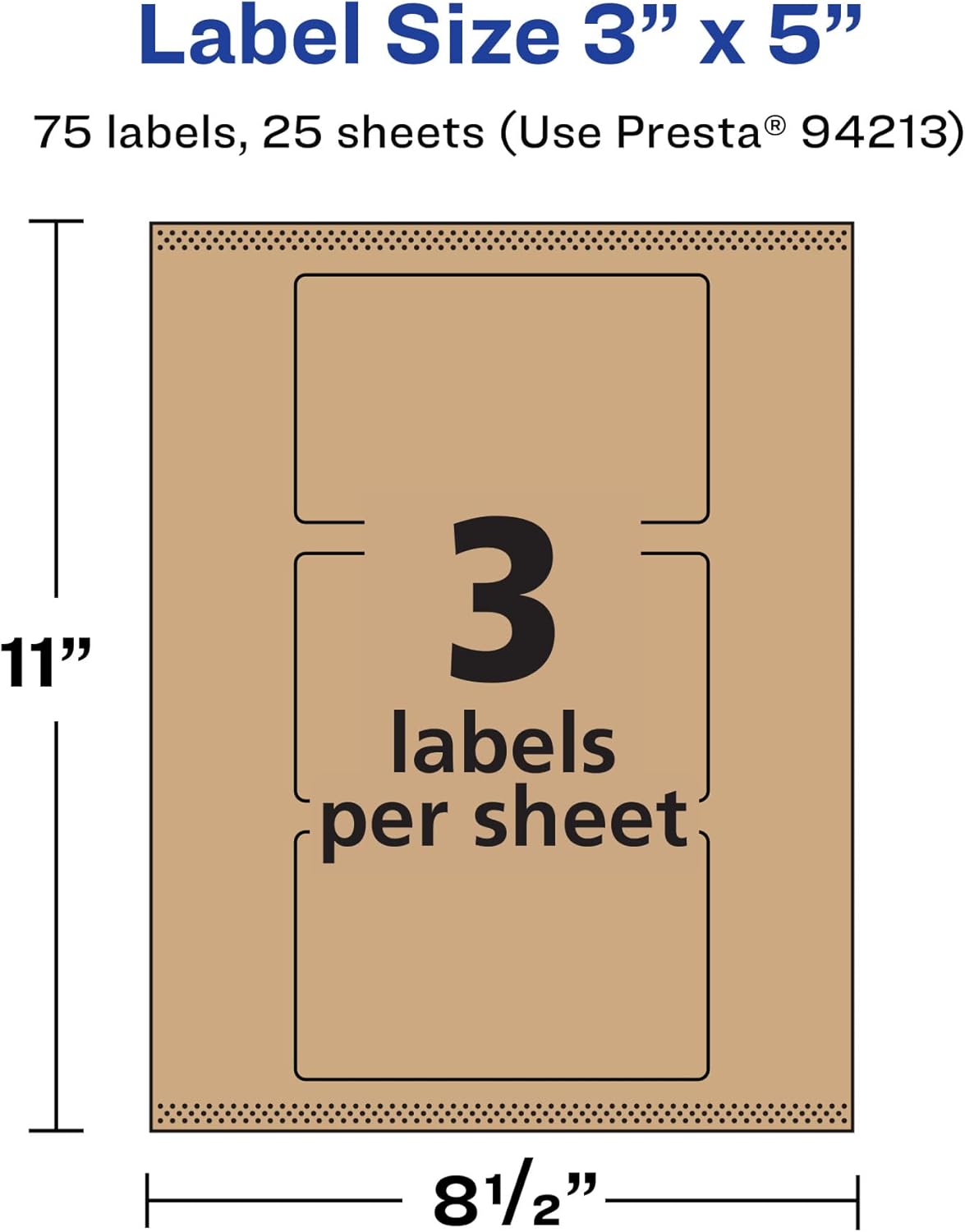 Avery Kraft Brown Rectangle Labels, Sure Feed Technology, 3" x 5", 75 Kraft Brown Labels, Print-to-The-Edge, Laser/Inkjet Printable
