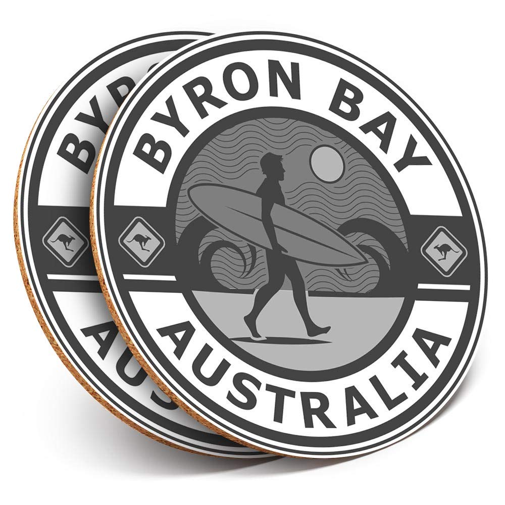 2 x Round Coasters - Byron Bay Australia Travel - Cork Backed Home Kitchen Accessory Tea Coffee Mug Mat #41869