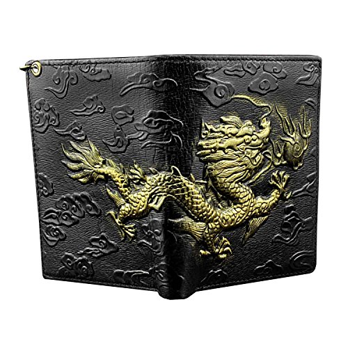 Mens 3D Dragon Vintage Luxury Leather Wallet ID Card Holder Purse w/Chain4
