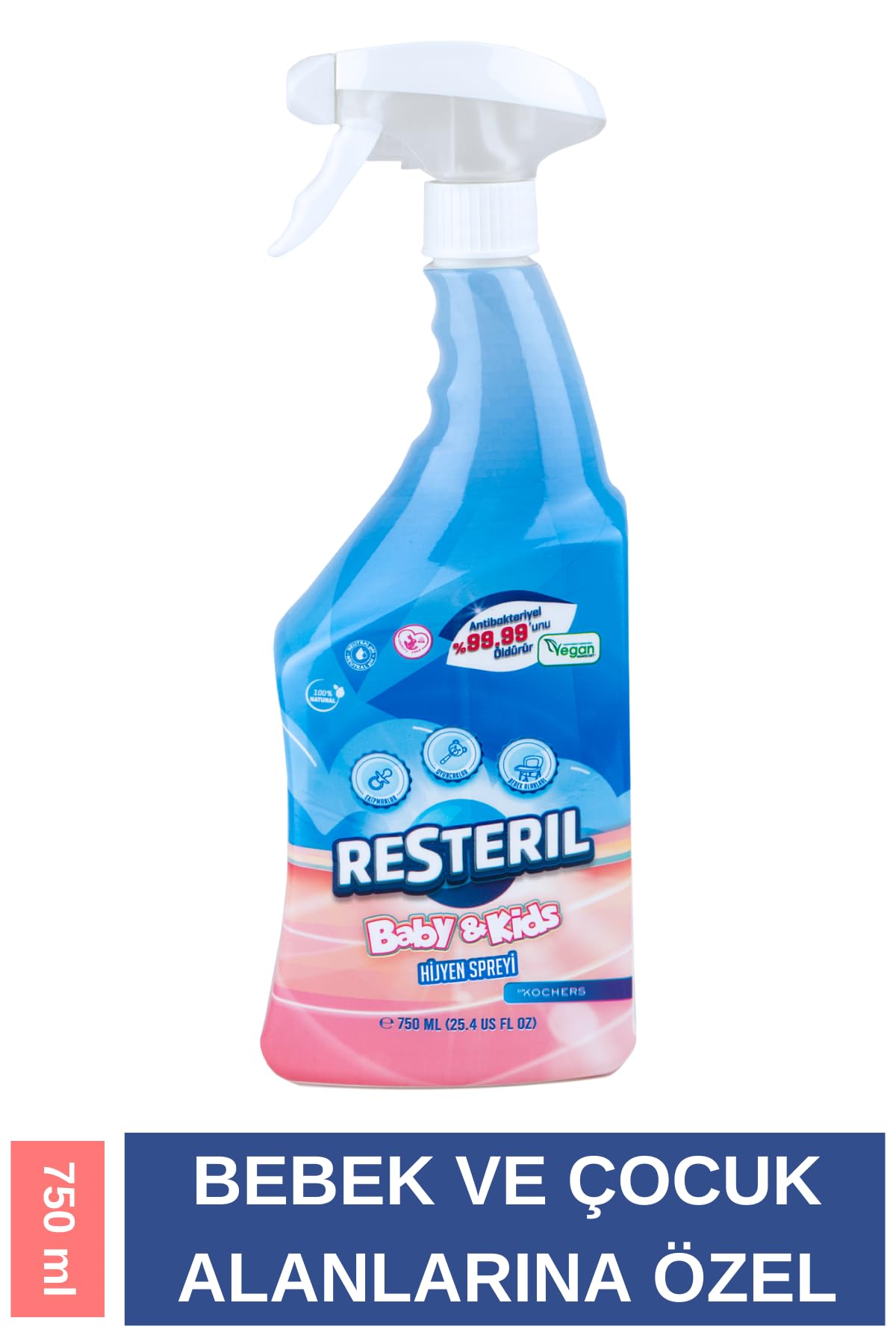 Resteril Antibakteriyel Durulama Gerektirmez Bebek Çocuk Oyuncak Kreş Yüzey Temizleyici Hijyen Spreyi 750ml
