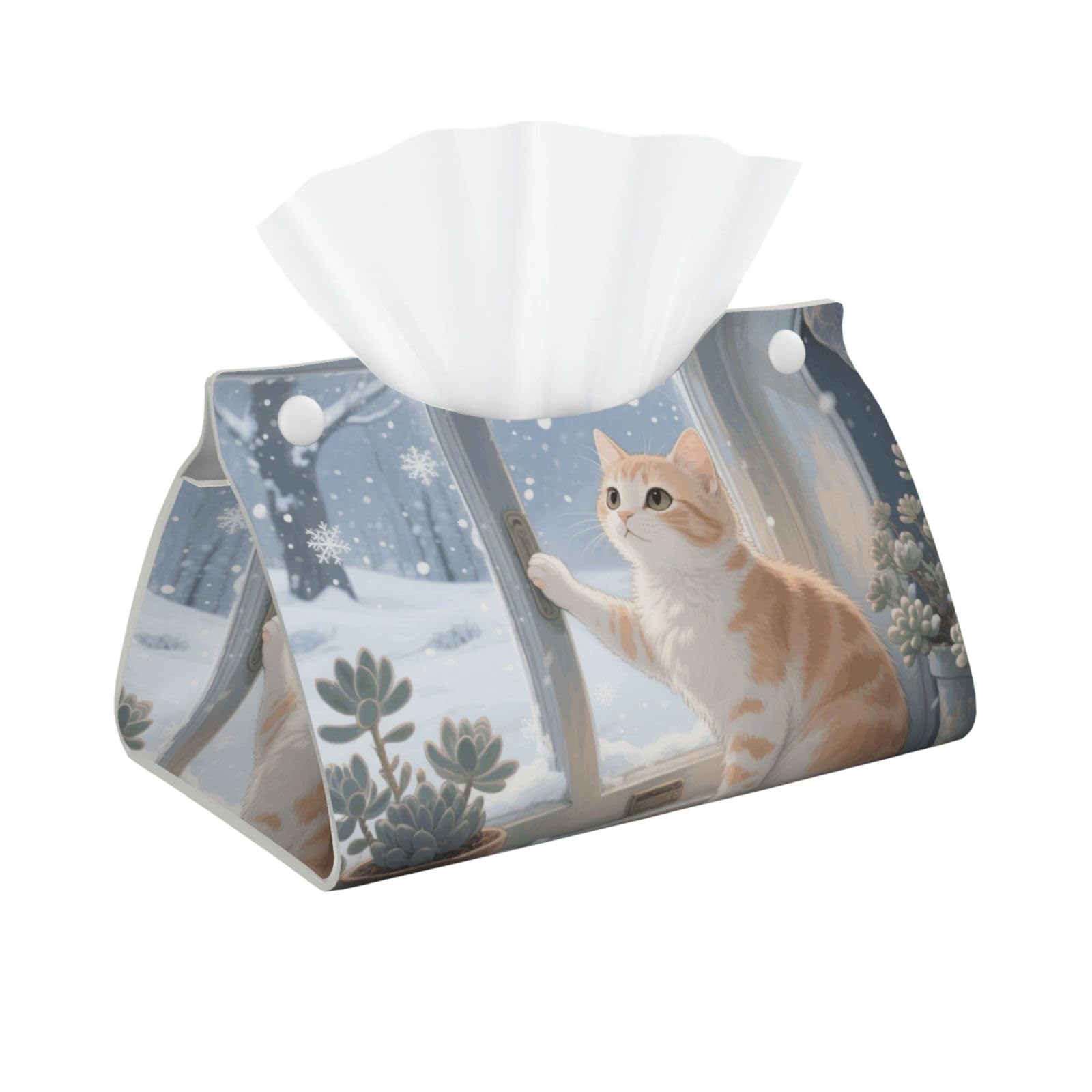 Pu Leather Tissue Box Cover, Cute Cat Rectangle Tissue Case Covers Decorative Tissue Box Holder Waterproof Tissue Holder Organizer for Bathroom Home Office