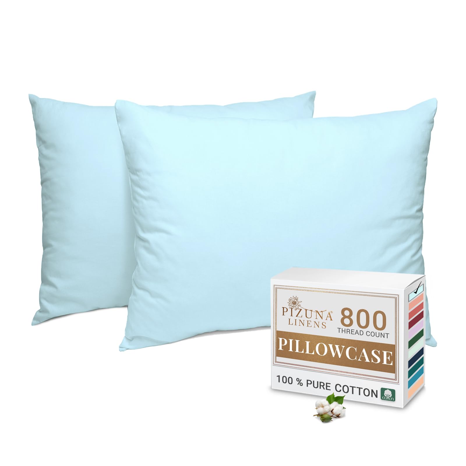 Pizuna Baby Blue Luxurios Cotton Housewife Pillowcases 2 Pack 48X74cm, 800 Thread Count Long Staple Combed Cotton Pillow Cover, Crisp Sateen Weave Housewife Pillow Cases (Luxury Pillowcase 2 Pc)