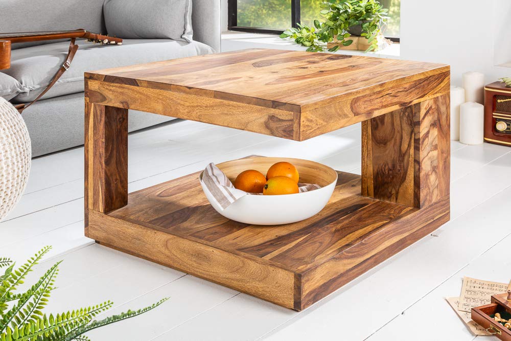 Couchtisch GIANT 60cm - natur - Sheeshamholz - handgefertigt robust | Montiert, massiv, Stauraum, als Beistelltisch nutzbar, individuelle Maserung, Unikat, Ablagefläche