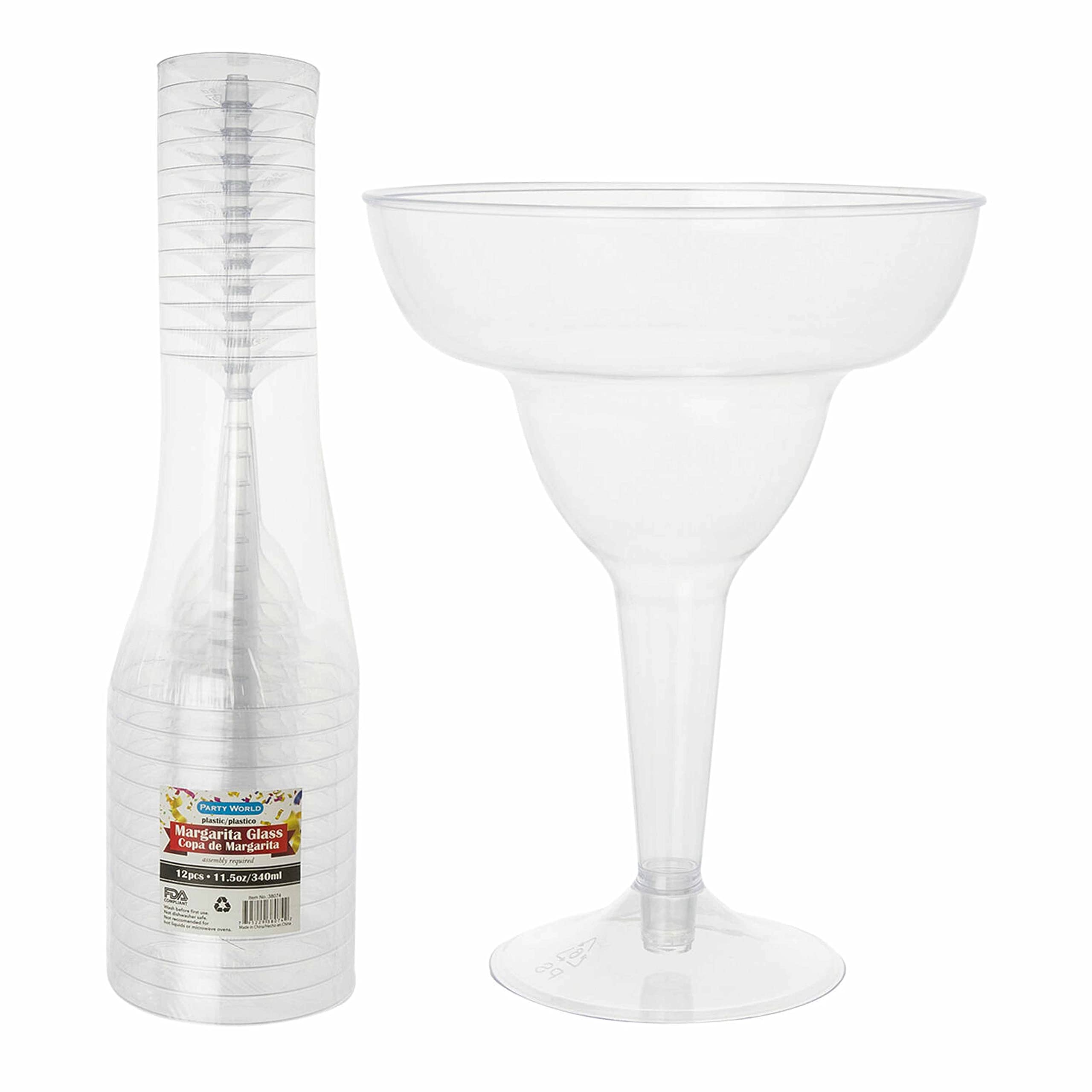 12 Plastic Margarita Glasses Disposable Flute Wedding Party Wine Daiquiri Glass