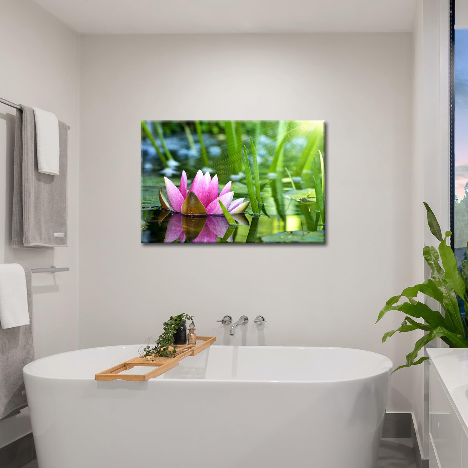 GLOKAKA Zen Flower Canvas Wall Art Water Lilies in Full Bloom in the Sun Canvas Print Picture for Bathroom,Yoga Meditation Room,Living Room,Spa Room Decor