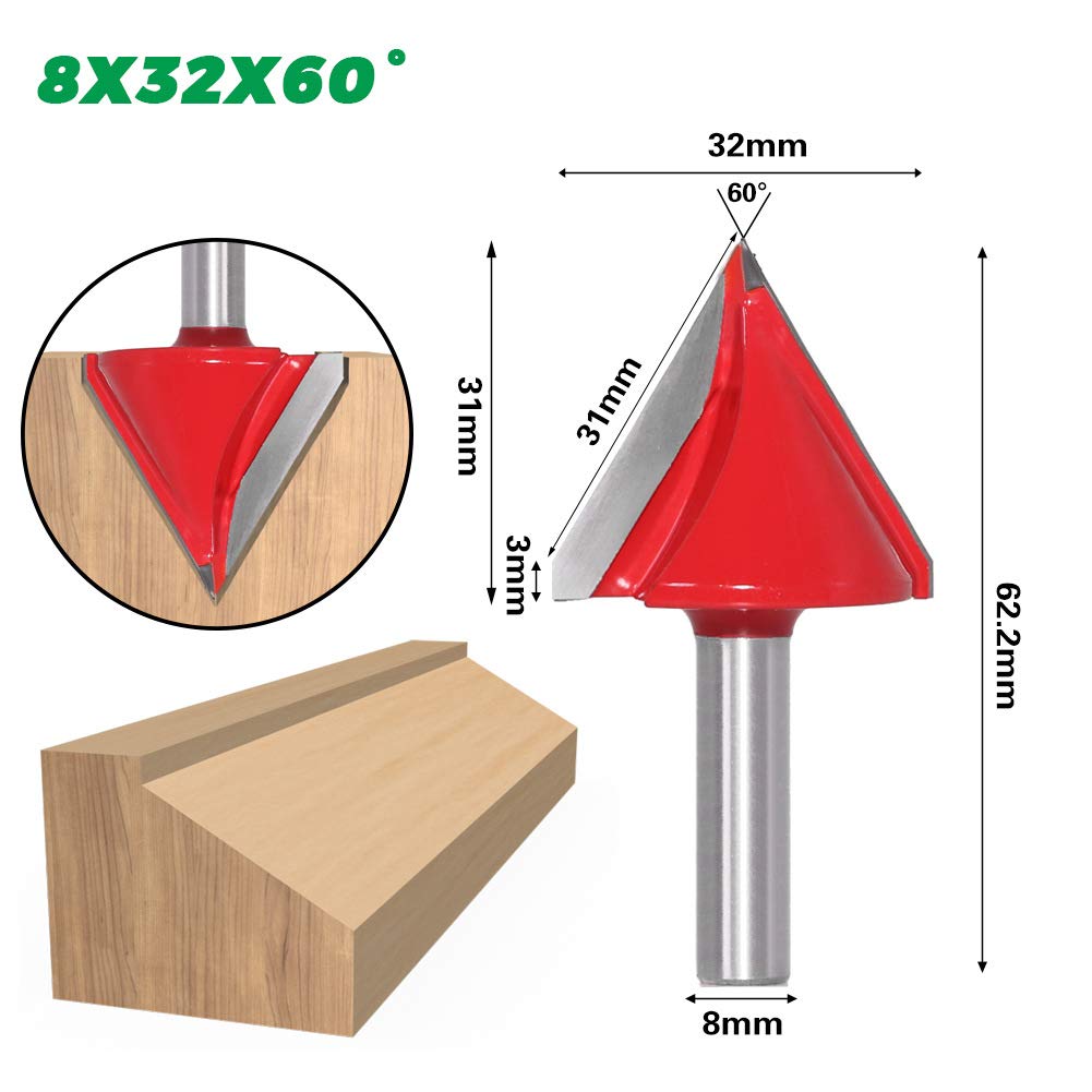 BIGP 6Pcs Fraise à rainurer droit en V, 60° 90° 120°, queue de 8mm, Fraise à bois 3D en V Fraise à graver CNC