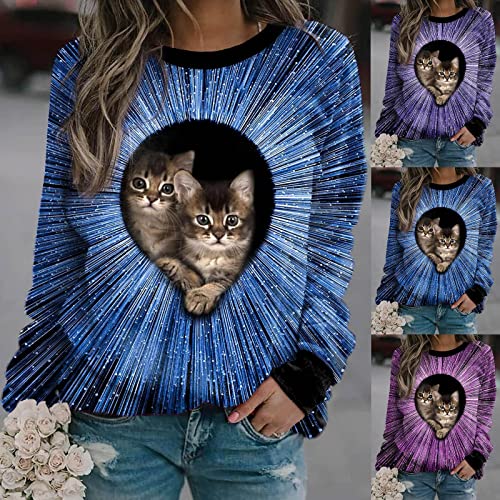 Felpa da donna stampata 3D con gatto sveglio