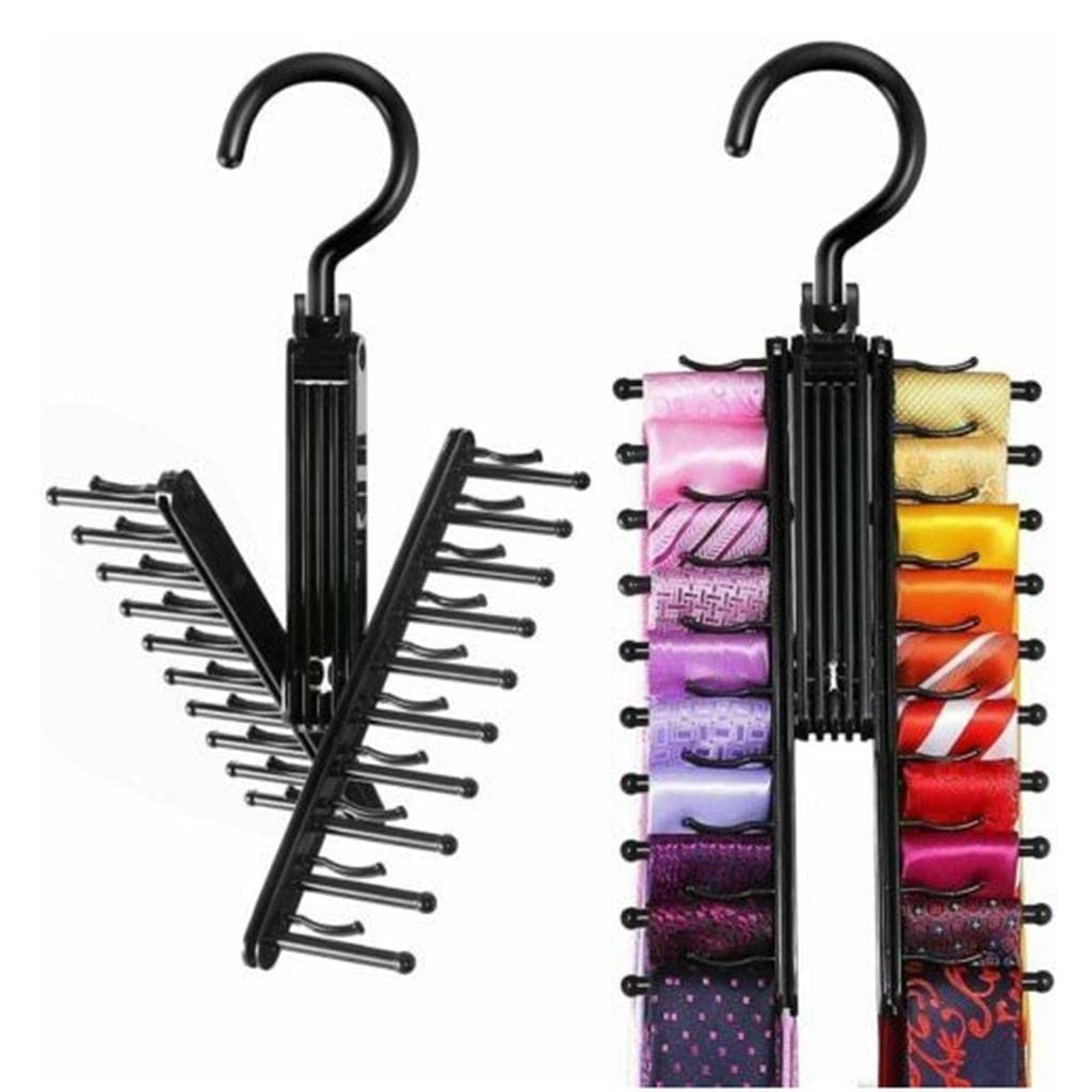 CRYSTALOPRO20 Tie Rack Holder,Rotate to Open/Close Tie and Belt Hanger with Non-Slip Clips,360 Degree Swivel Space Saving Organizer