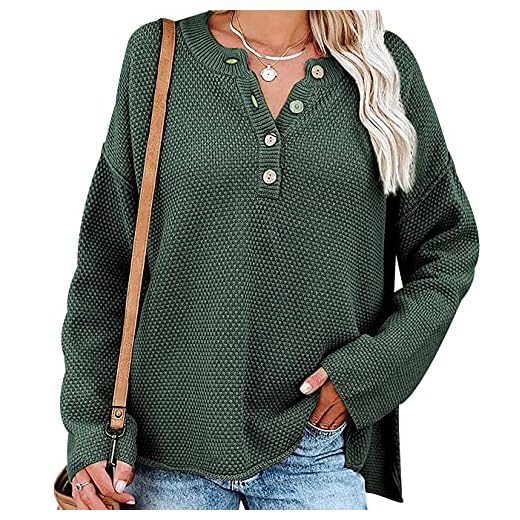 Jersey Punto Cuello Pico Mujer Botones Invierno Sueter Mujer Manga Larga Jerséis Pullover Ochos Oversize Gordo Cuello V Talla Grande Jerseys Finos Jerseis de Mujer Suéter Suéteres para Mujer Verde M