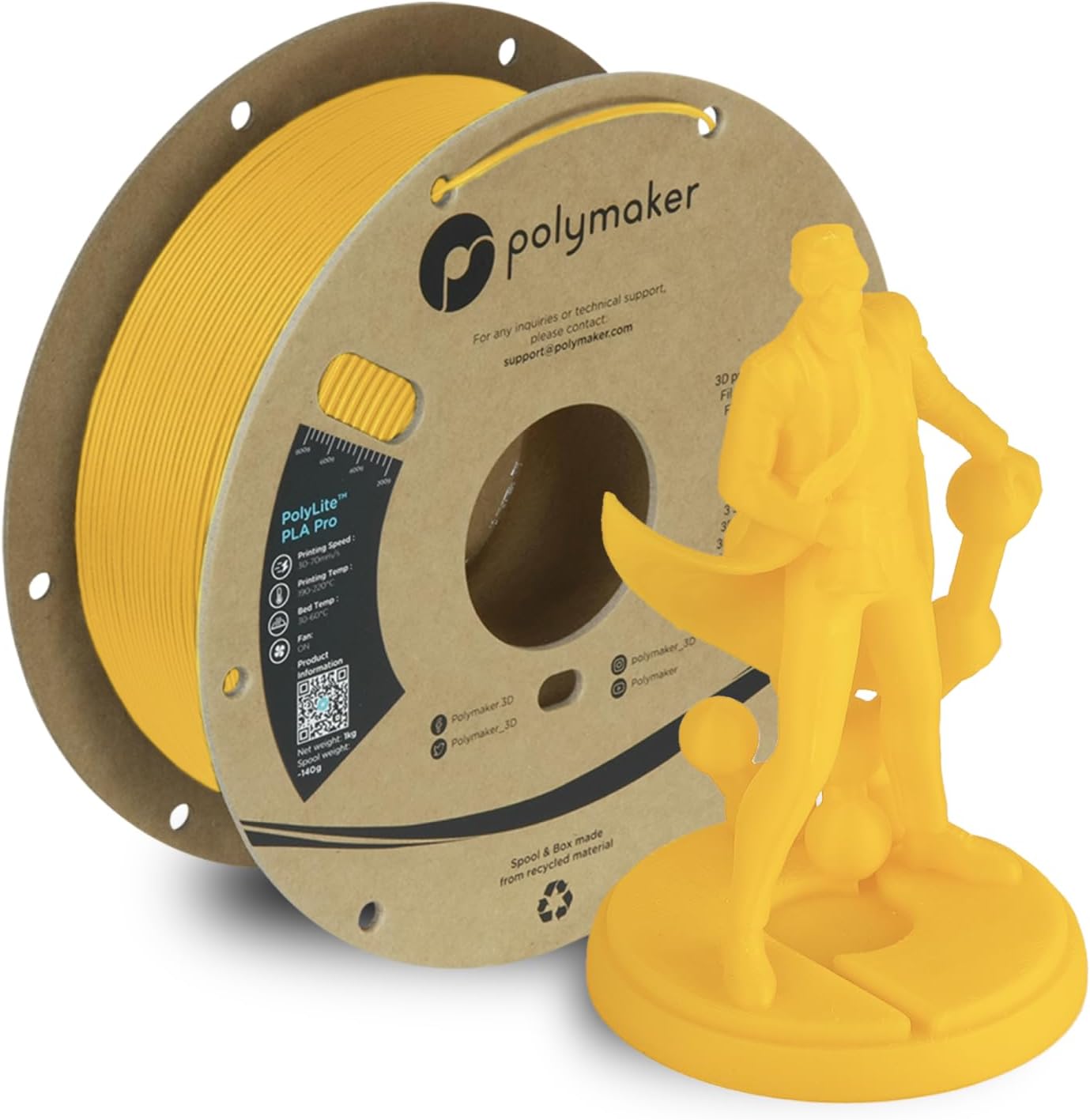 Polymaker PLA PRO Filament 1.75mm, Tough & High Rigidity Yellow PLA Filament 1.75mm 1kg Cardboard Spool - PolyLite PLA PRO 3D Printer Filament 1.75mm, Print with Most 3D Printers Using 3D Filament