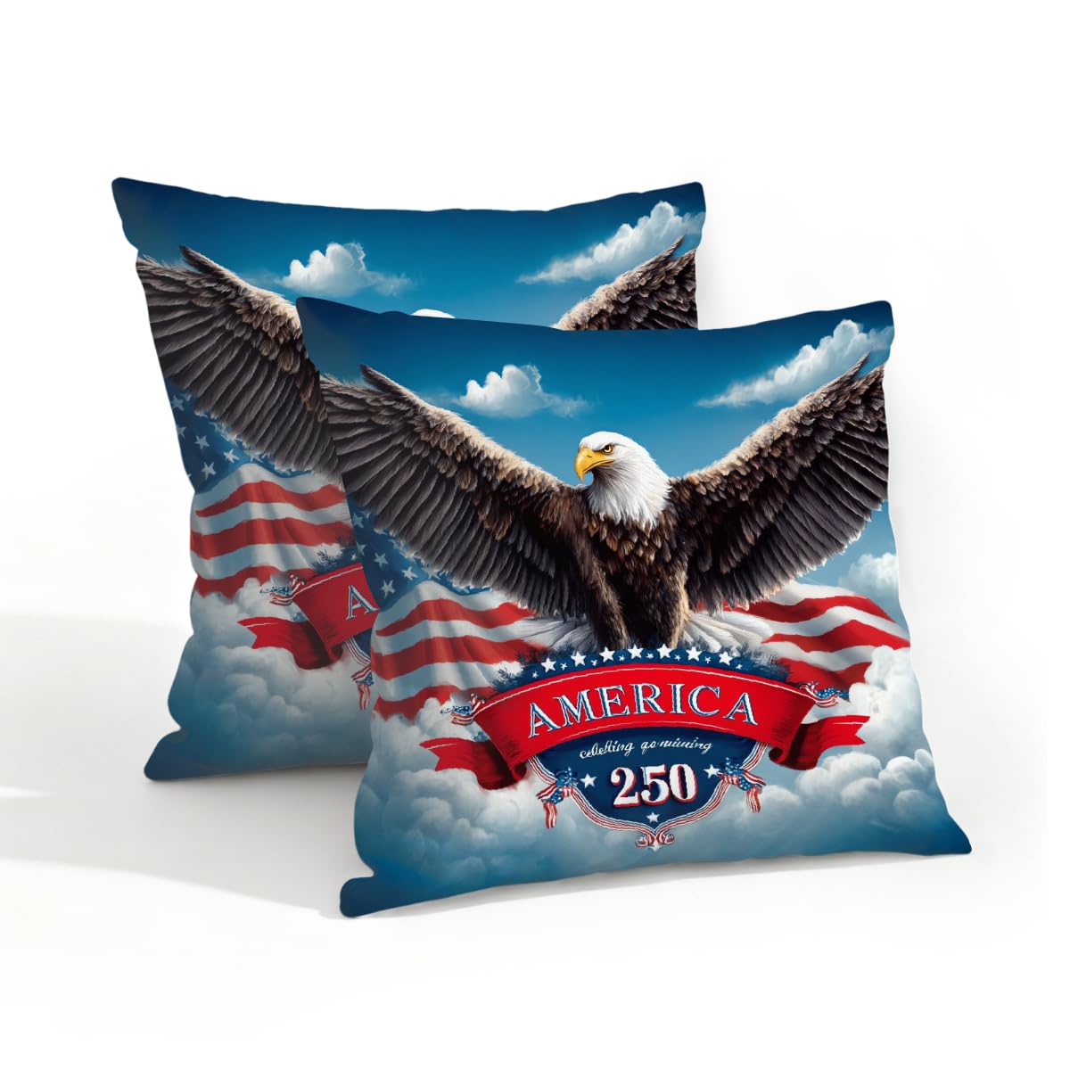 Outdoor Pillow Covers Waterproof Pillowcases 18x18in Set of 2 America-250th Anniversary Bald Eagle Decorative Throw Cushion Case for Couch Sofa Garden Patio Furniture