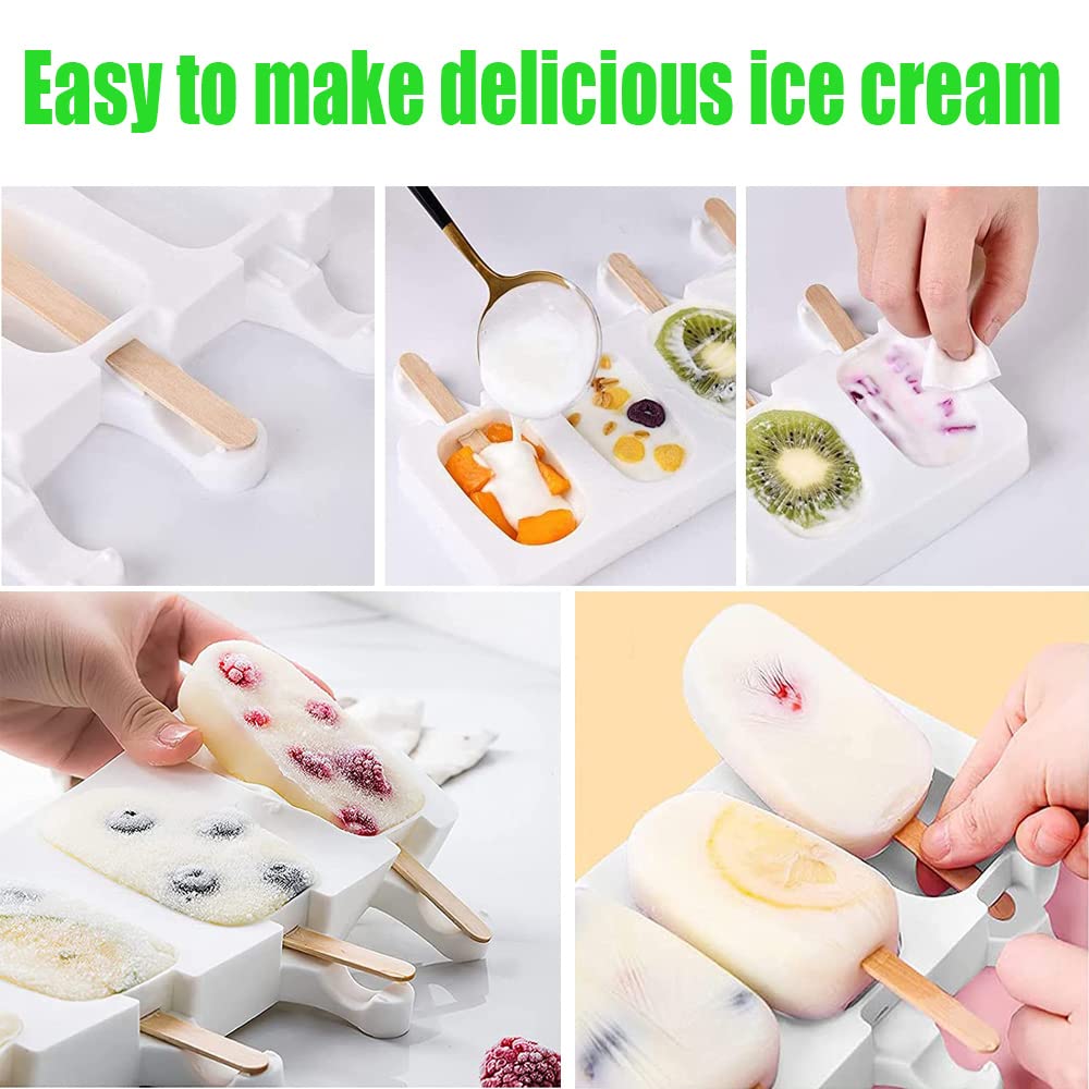 Moldes de Helado, 3 Pack Molde de Helado de Silicona con 100 Palos Madera, 100 bolsas de embalaje, 100 ligamentos, 100 etiqueta,sin BPA, Para postres helados o chocolates caseros (C)