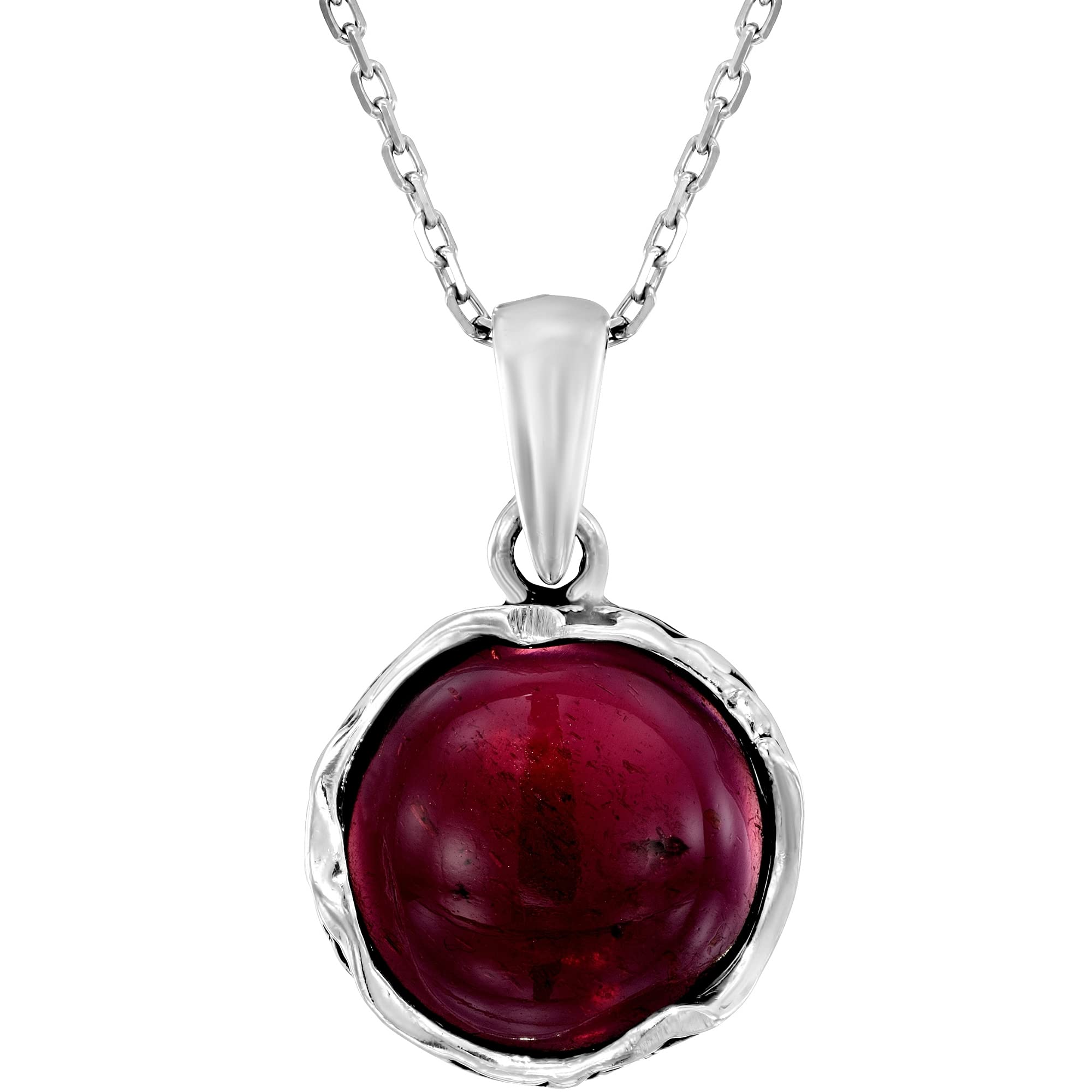 925 Sterling Silver Garnet Necklace - Dainty 12mm Round Gemstone Pendant, January Aquarius Birthston
