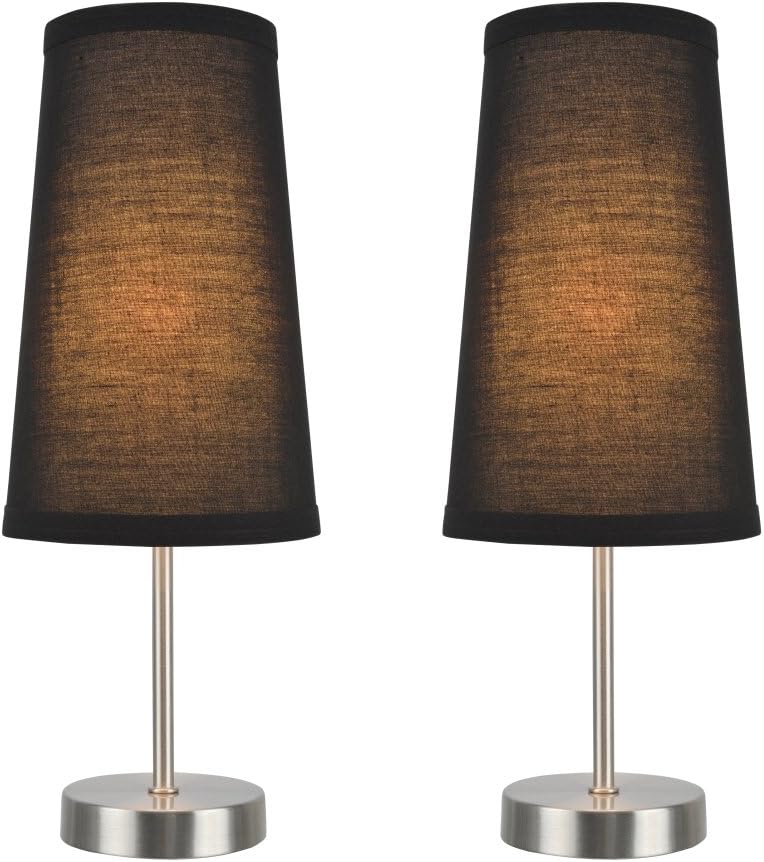 Aspen Creative 40084-3 2-Pack Set-1 Light Candlestick Table Lamp, Contemporary Design in Satin Nickel, 5.5" x 5.5" x 14.25", Black
