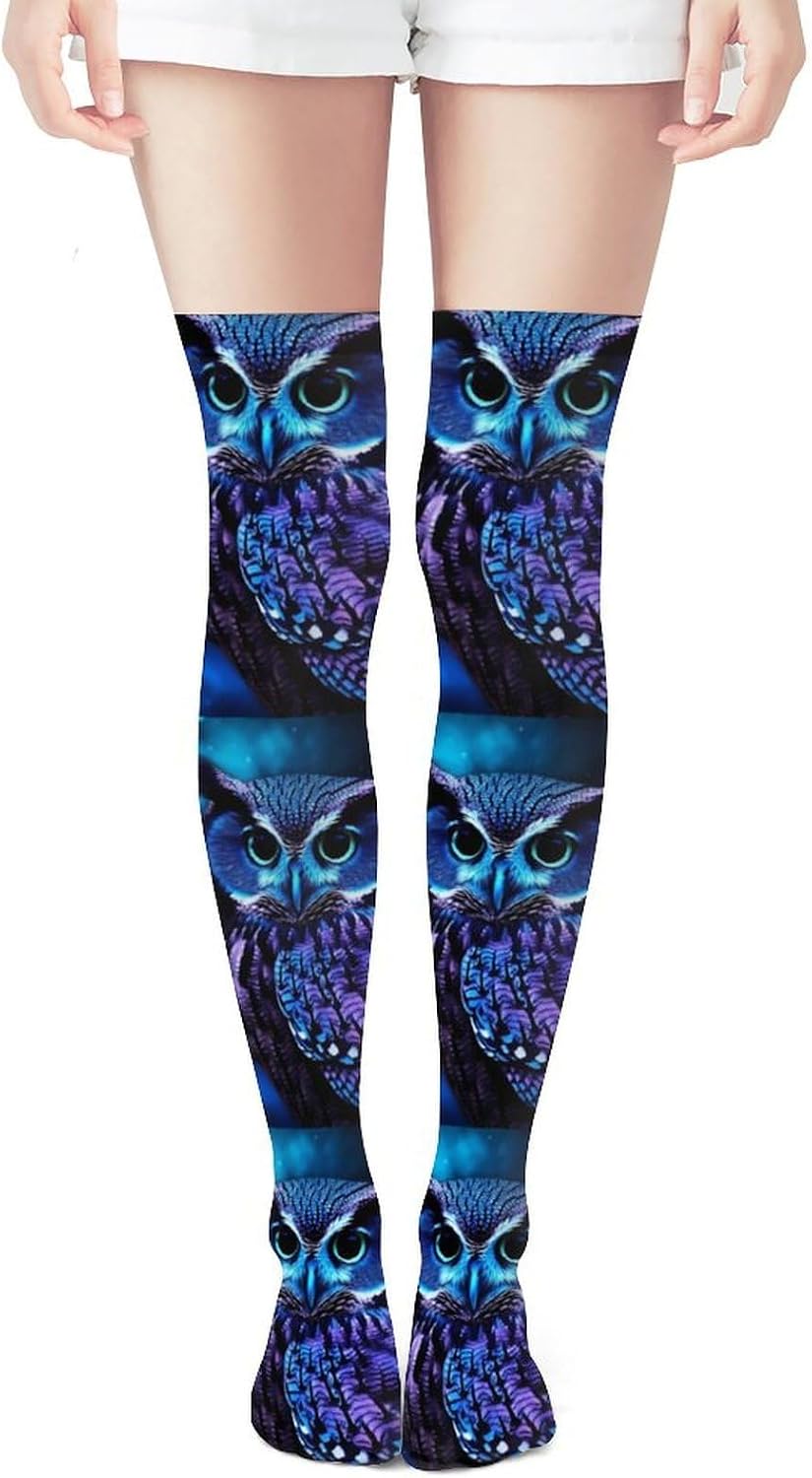 Blue Owl Knee High Stockings for Women 23.6" Breathable Thigh High Stockings Over The Knee Socks