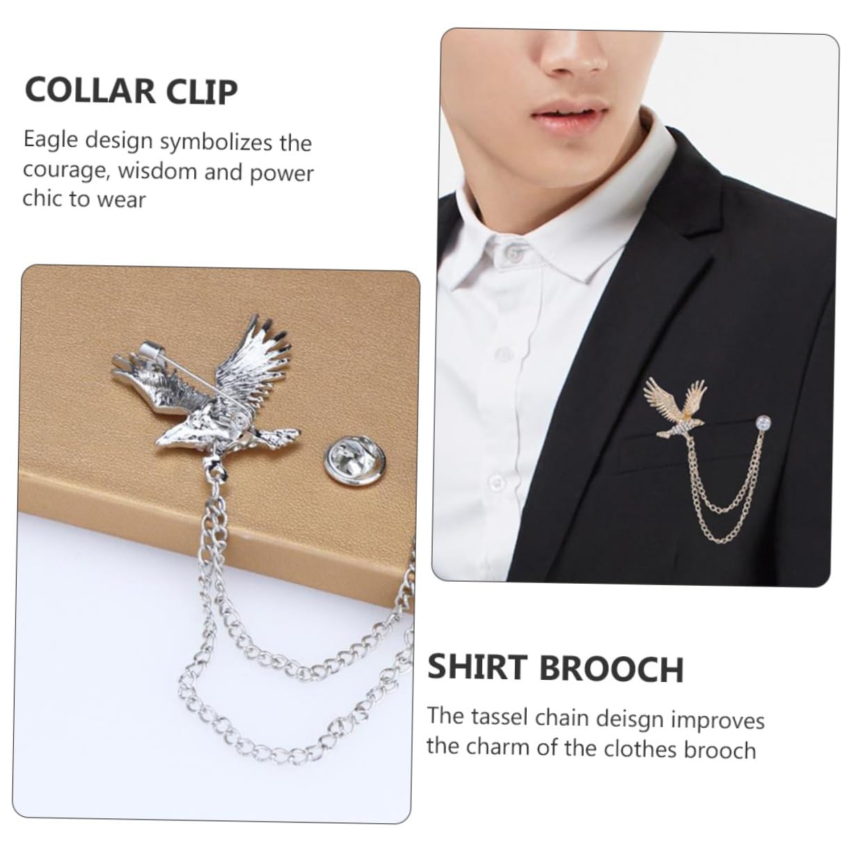 Broches Personalizados para Solapa, Cuello y Cuello, Cadena de aleación para Traje, Conjunto único con águila.