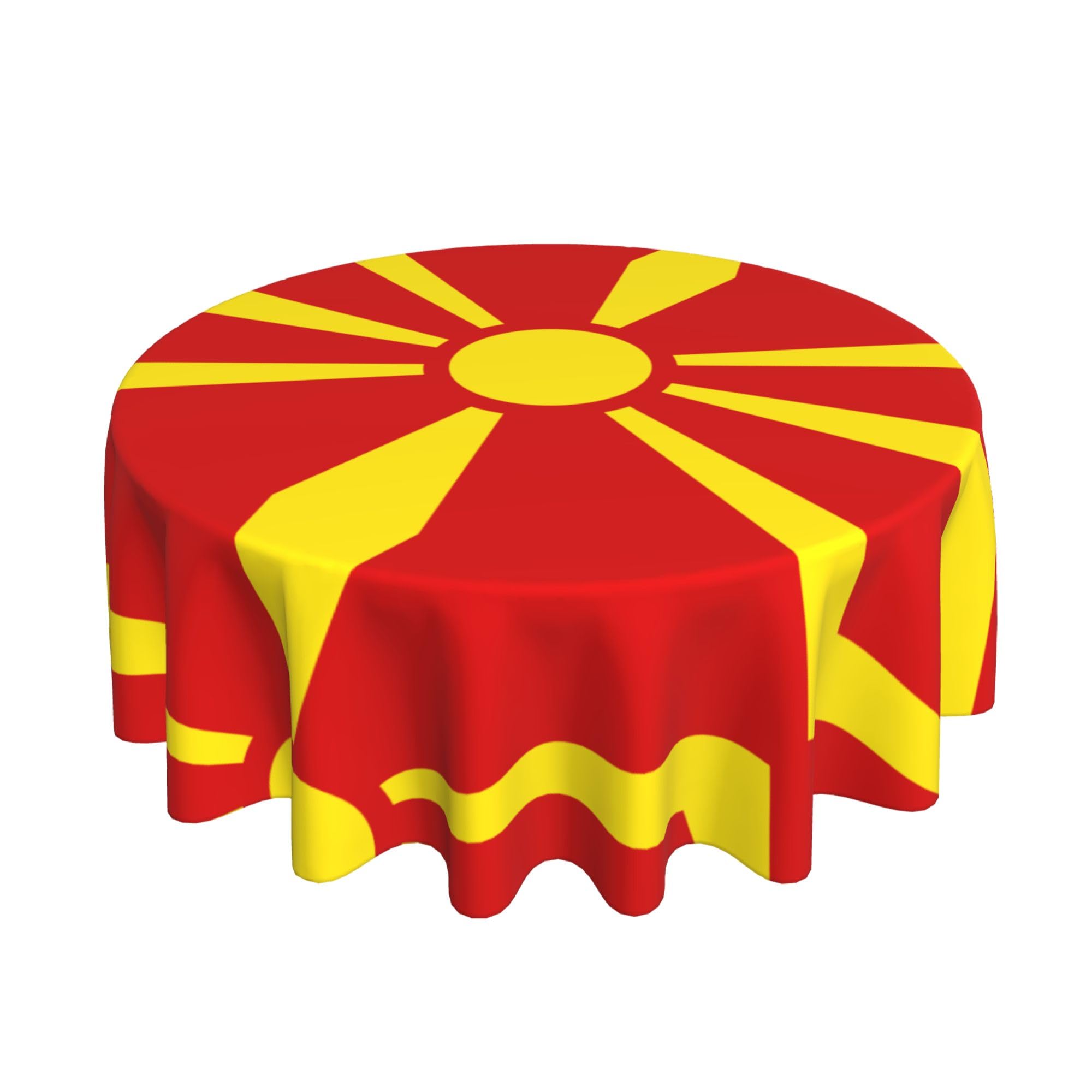 HLBSDM Macedonian Flag 60" Restaurant Circle Decor Tablecloth Festive Table Cover Round Art Desk Cloth