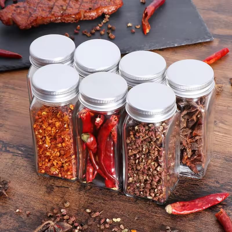 Image of ALEITO 120 ML | Spice Jars For Kitchen Glass Spice Jars with Lids,Spices & Seasonings Sets Organizer Spice Containers, Airtight Food Canisters (4)