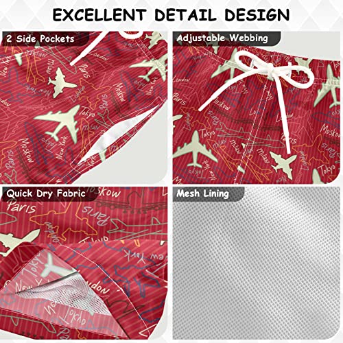 Boys' Board Shorts Airplane Plane Red Boys' Swim Trunks Shorts Teen Bathing Suit Swimwears, S2