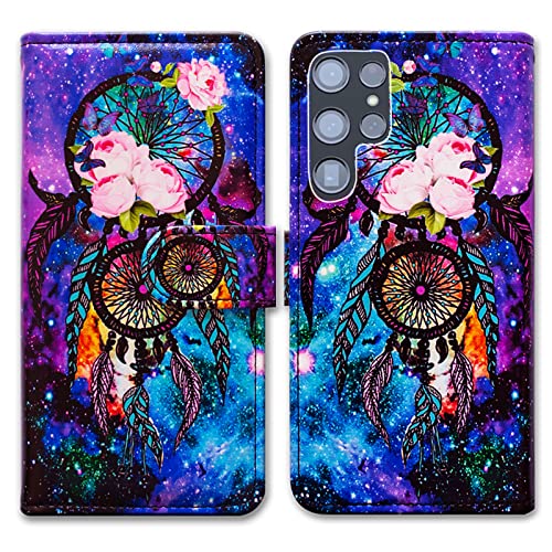 Bcov Case for Galaxy S22 Ultra, Dream Catcher Galaxy Sky Leather Flip Phone Case Wallet Cover with Card Slot Holder Kickstand for Samsung Galaxy S22 Ultra 5G