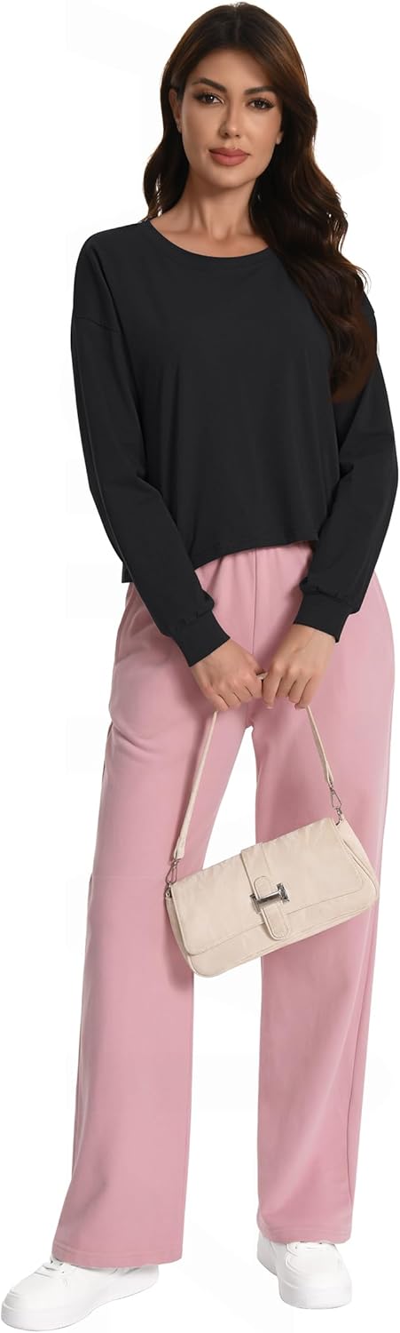 Womens Long Sleeve Crop Tops Loose Cropped Tshirt Crew Neck Tees Casual Cotton Athletic Workout Shirts - Image 5