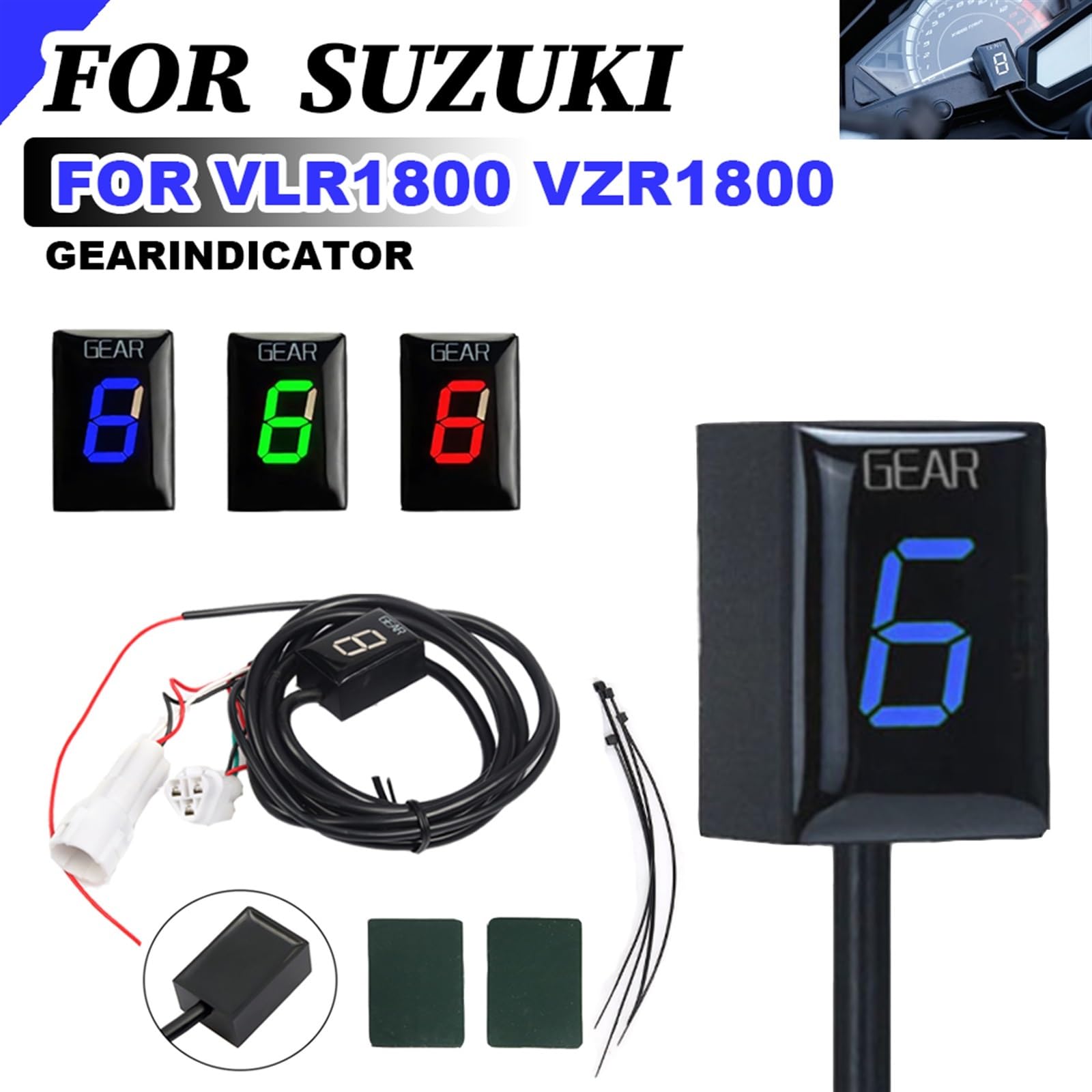 Ganganzeiger for Suzuki, for VLR1800 VLR 1800 2008-2015 VZR1800 VZR 1800 2006-2020 Ganganzeige Motorradzubehör 1-6 Geschwindigkeitsanzeigemesser(Red)