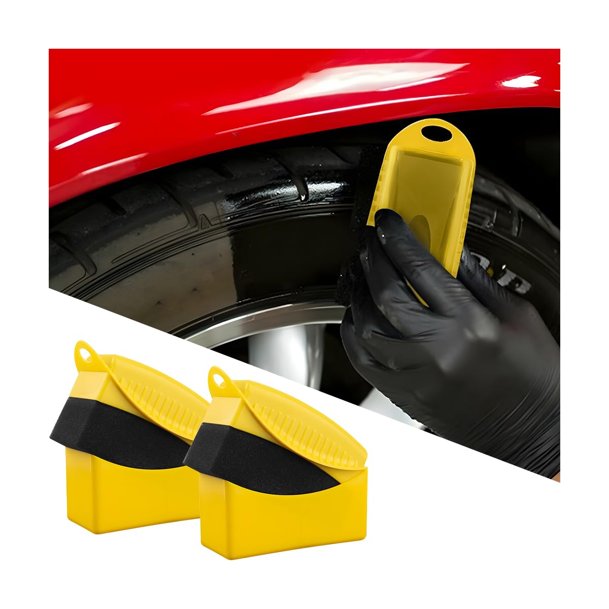 BESULEN 2 Pcs Tire Contour Dressing Applicator, Car Wheel Dressing Shine Sponge with Lid, Polishing Sponge Wax Buffing Pads for Auto, Foam Brush with Cover, Automotive Cleaning Accessories (Yellow)