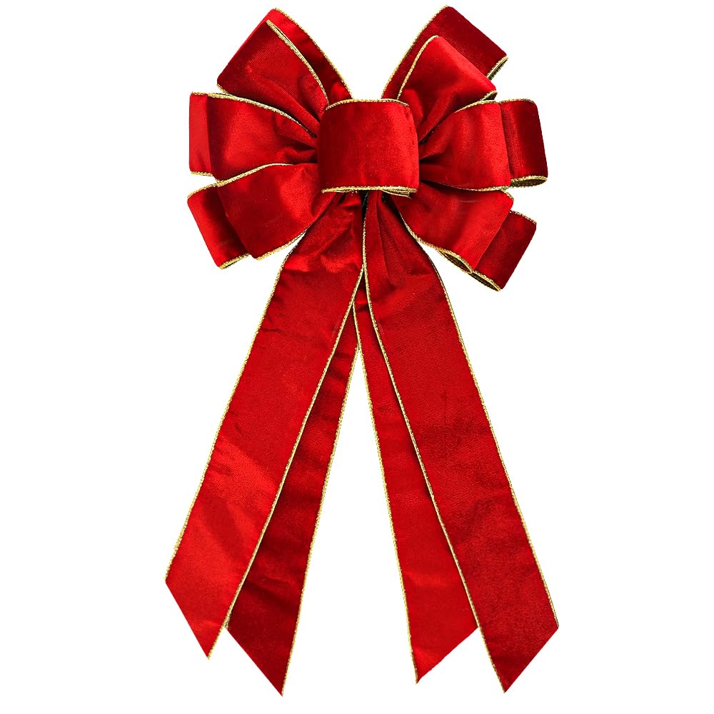 CHMOART Valentine‘s Day Wreath Bow 20 x 11 Inches Large Wedding Bows Golden Trimmed Red Velvet Ribbon Bow Holiday Farmhouse Bow Tree Ornament Bow for Home Front Door Decorations